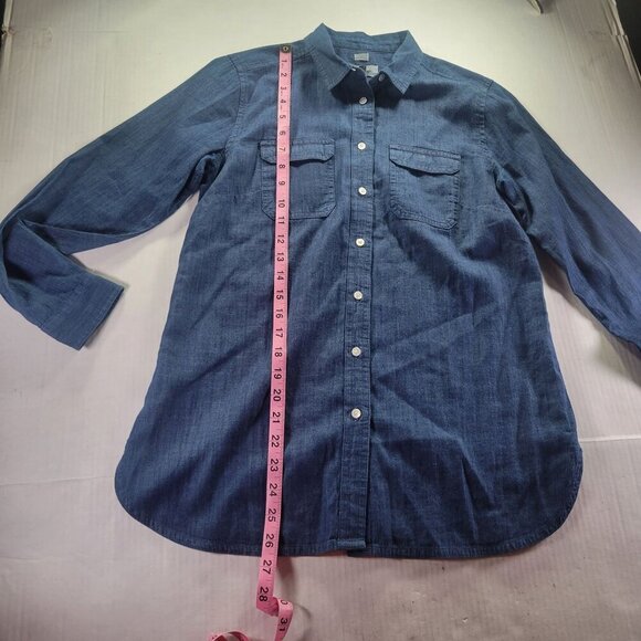 Ann Taylor Loft Women Cotton Denim Button-Up Long-Sleeve Shirt Size XS - Picture 10 of 12